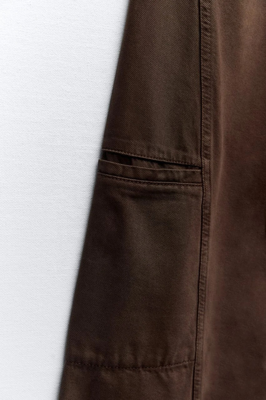 Wide-Leg Cargo Trousers in Dark Brown
