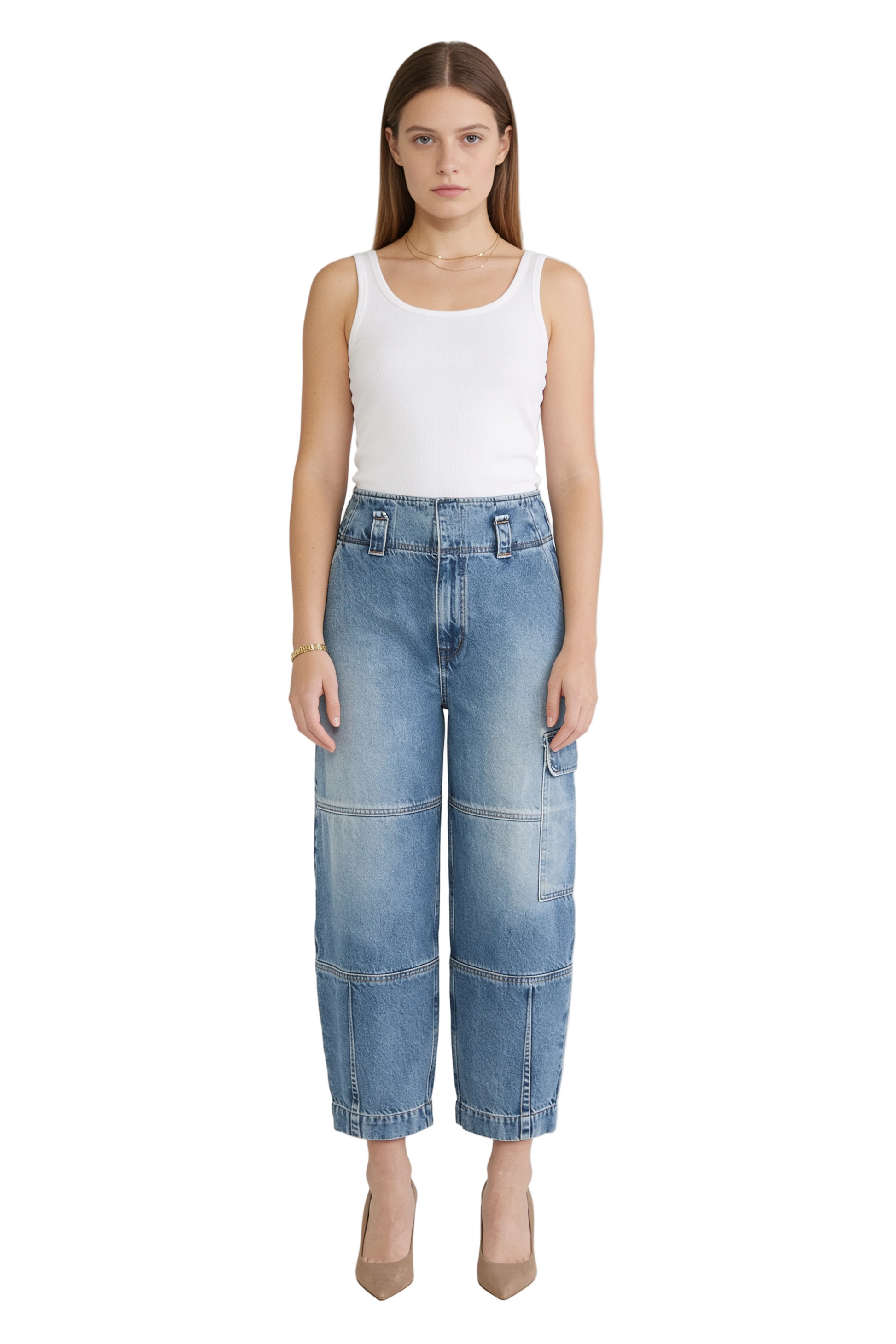 Barrel-Leg Cargo Jeans in Medium Wash
