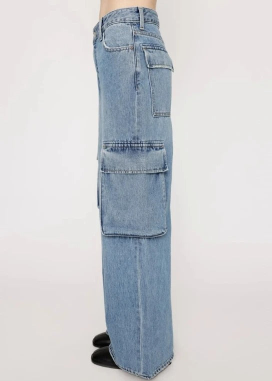 Light Blue Wide Leg Cargo Jeans