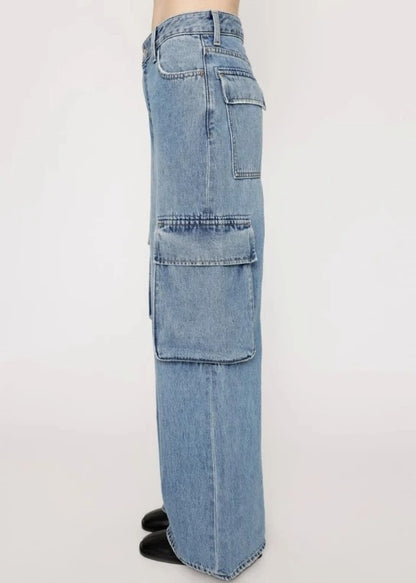Light Blue Wide Leg Cargo Jeans