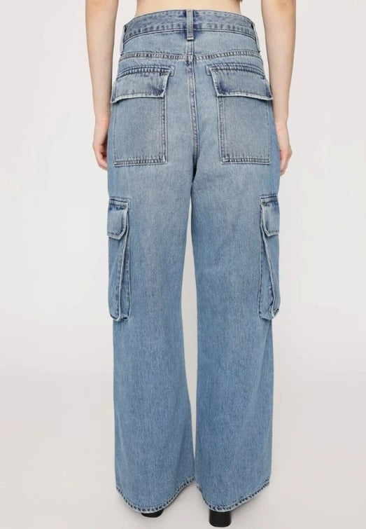 Light Blue Wide Leg Cargo Jeans