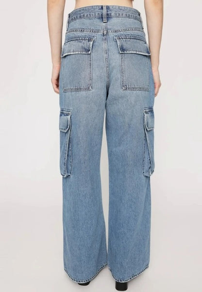 Light Blue Wide Leg Cargo Jeans