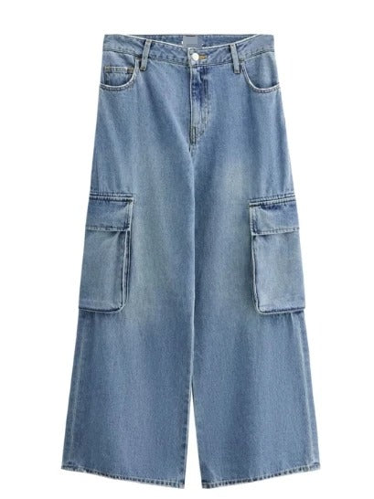 Light Blue Wide Leg Cargo Jeans