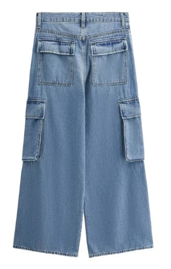 Light Blue Wide Leg Cargo Jeans