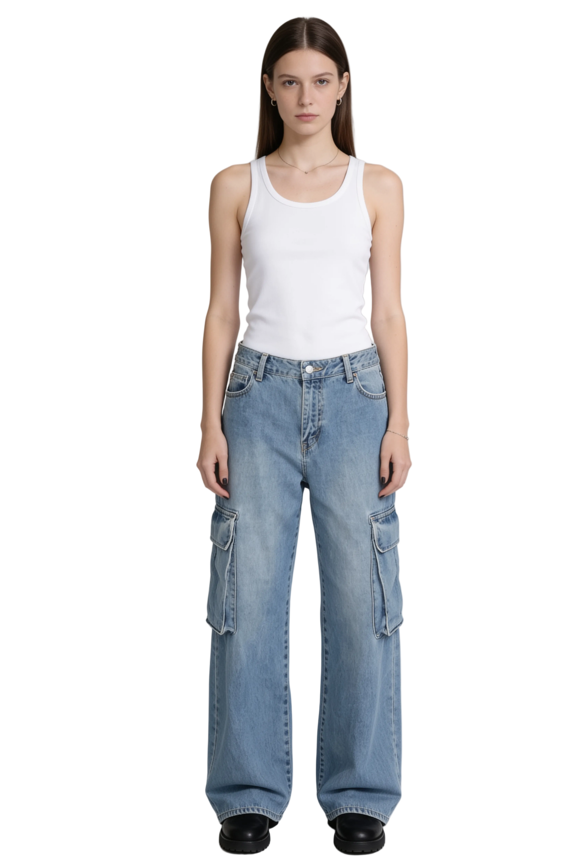 Light Blue Wide Leg Cargo Jeans