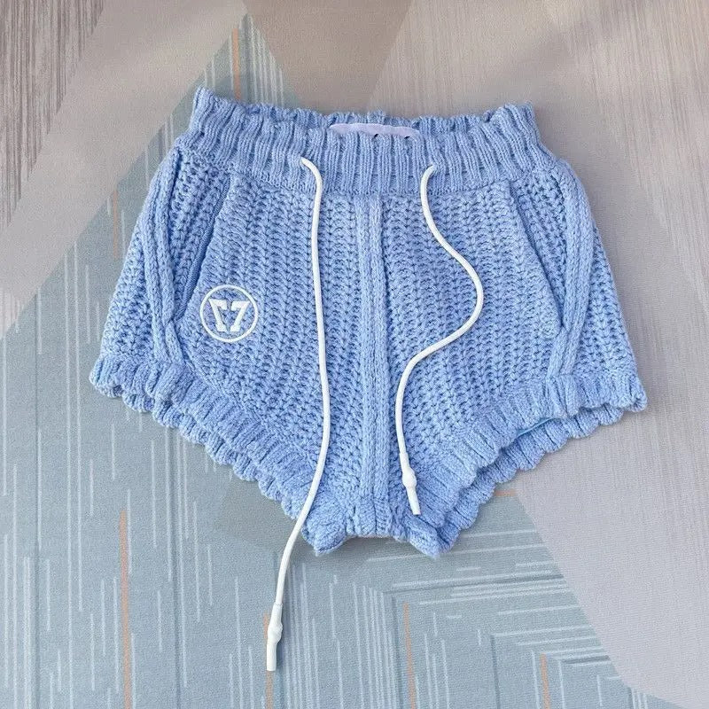 Light blue knitted two-piece set with zip cardigan