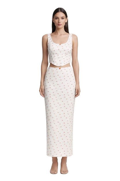 Off-white two-piece set with floral print and cropped tank top