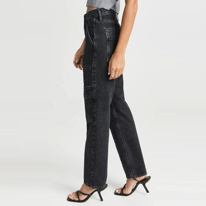 Paneled Utility Jeans in Washed Black