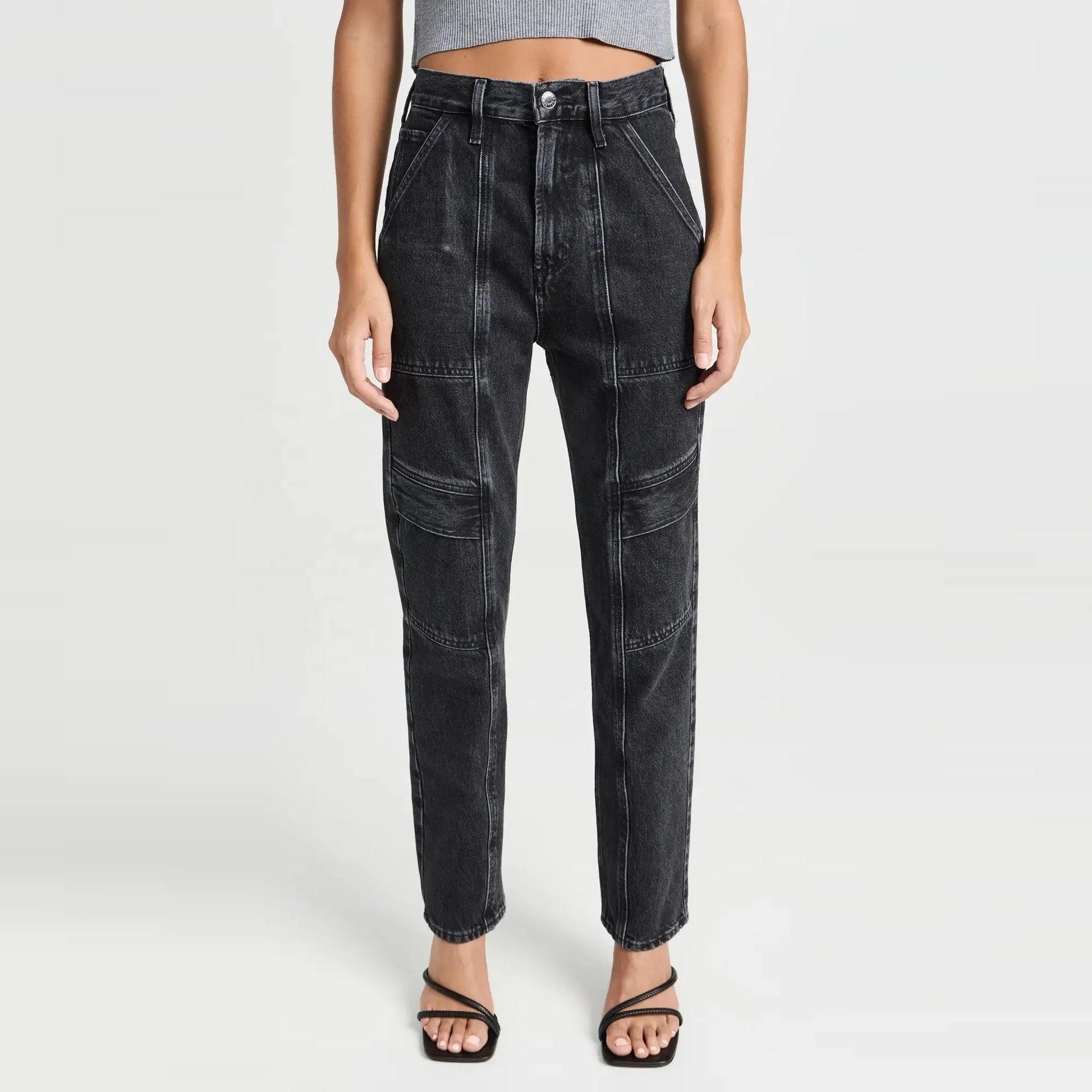 Paneled Utility Jeans in Washed Black