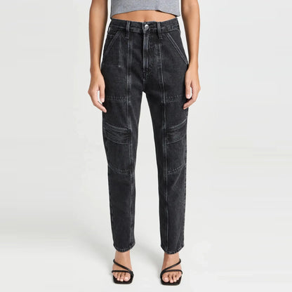 Paneled Utility Jeans in Washed Black