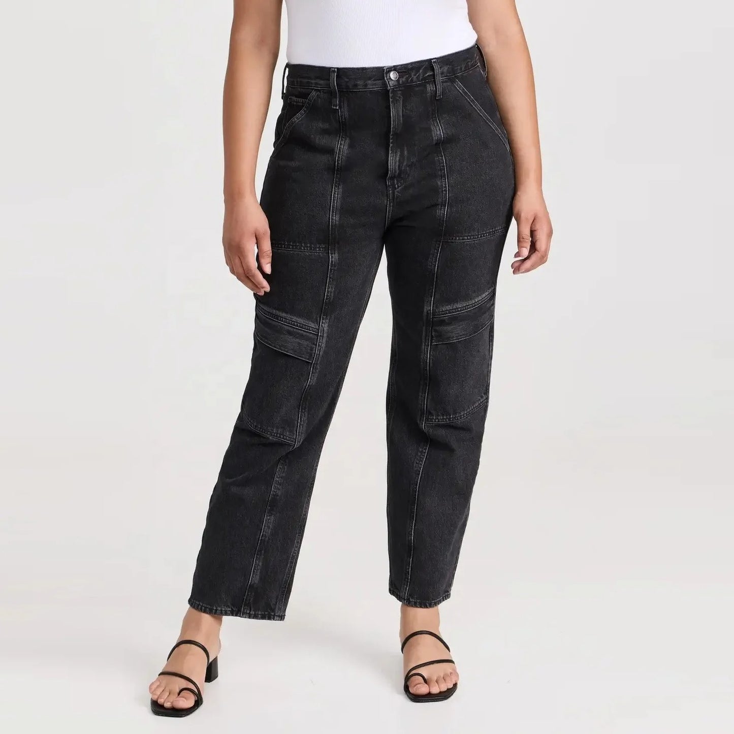 Paneled Utility Jeans in Washed Black