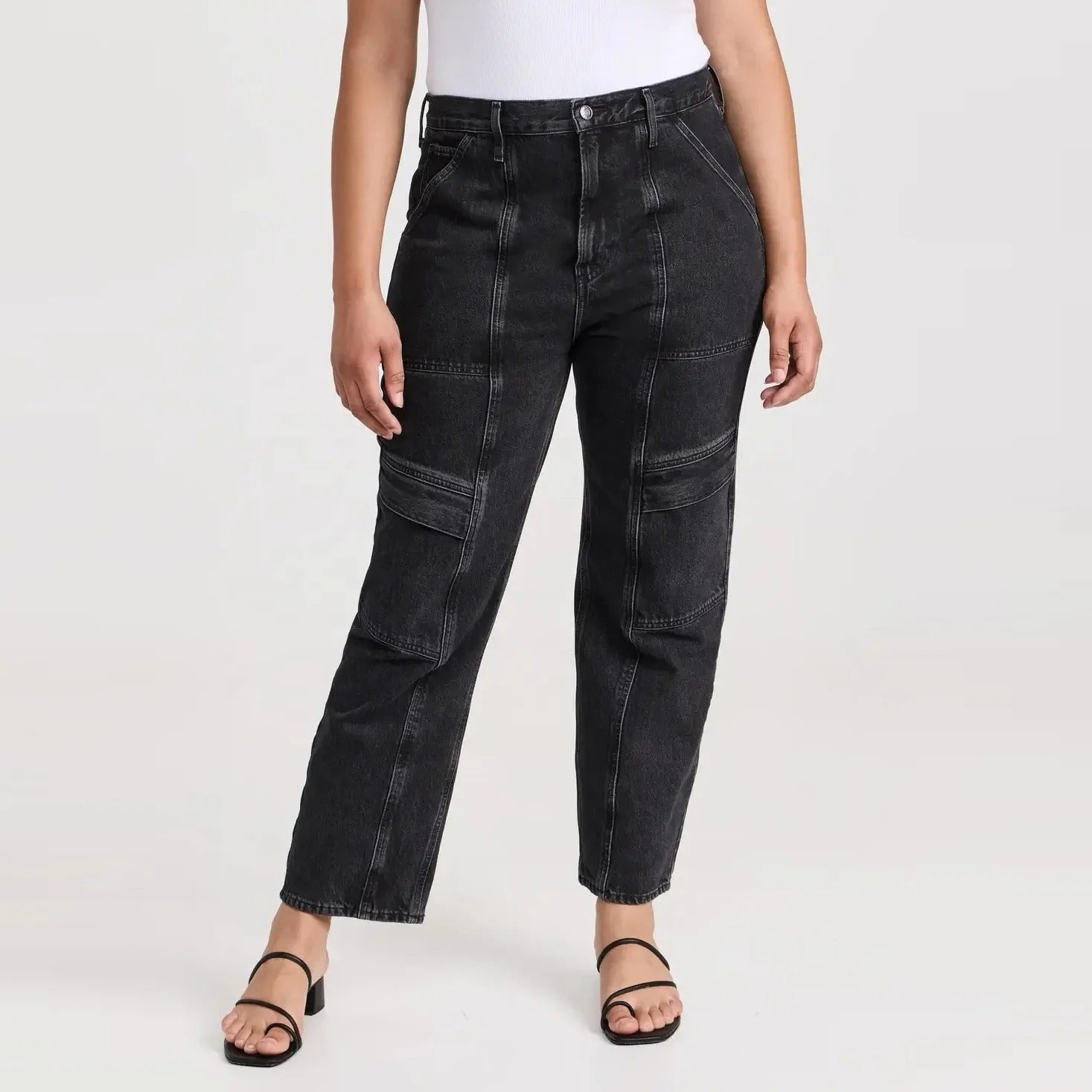 Paneled Utility Jeans in Washed Black