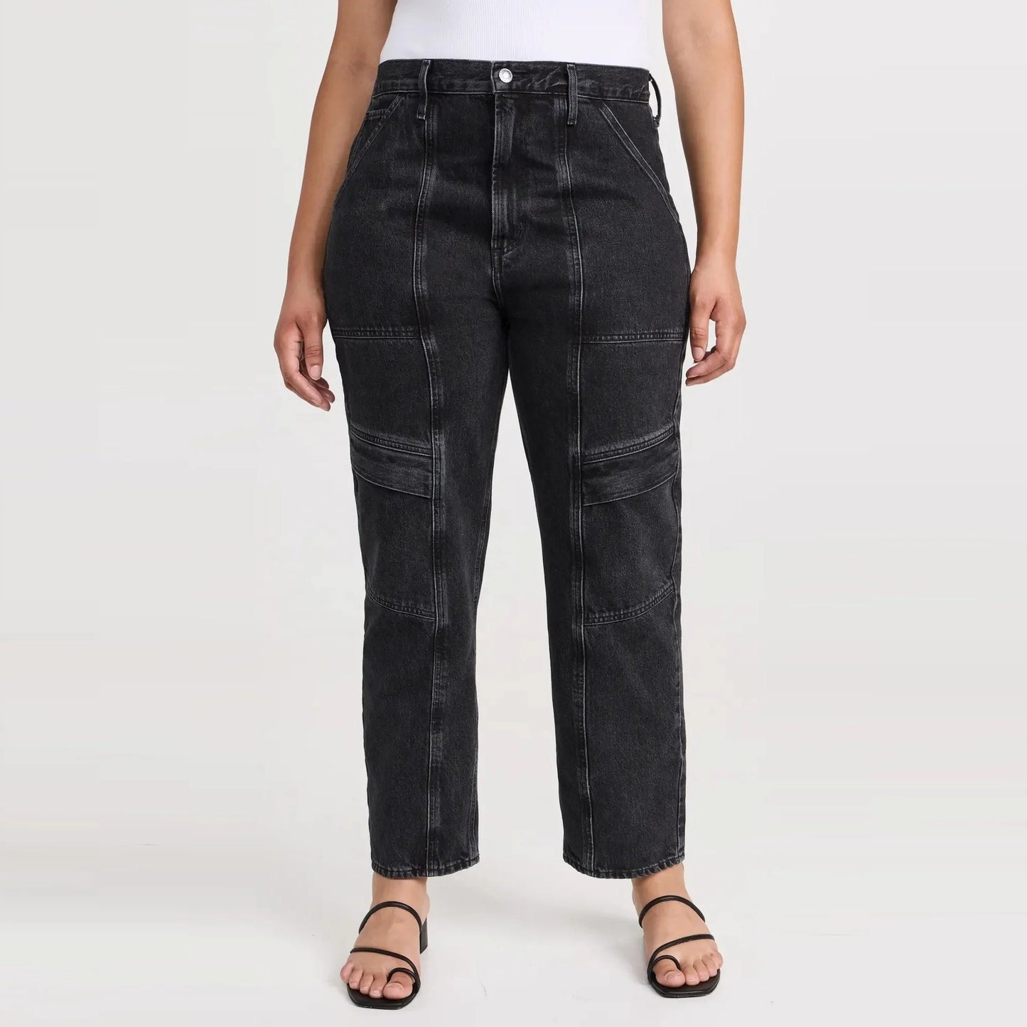 Paneled Utility Jeans in Washed Black