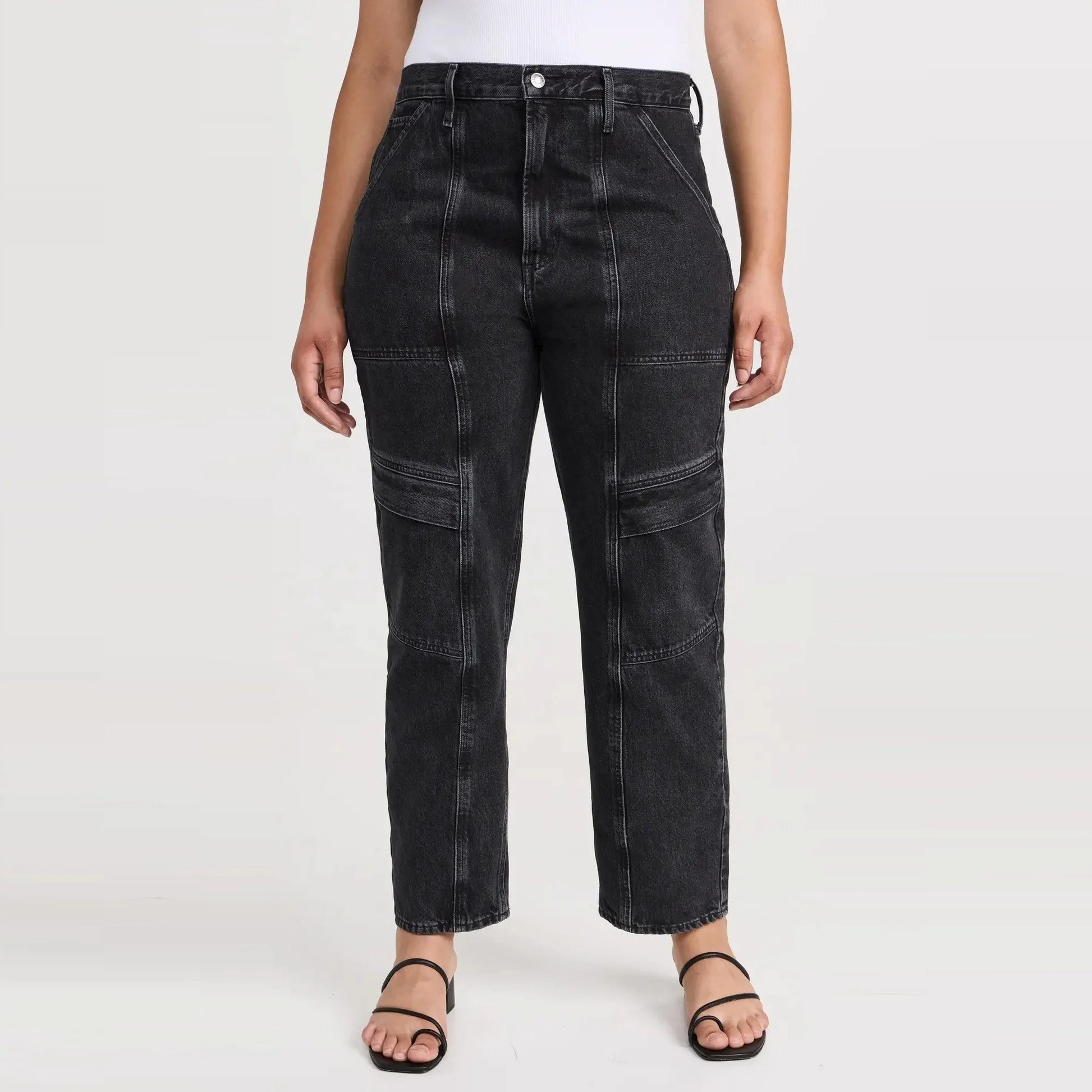 Paneled Utility Jeans in Washed Black