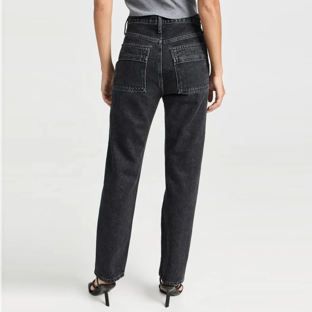 Paneled Utility Jeans in Washed Black
