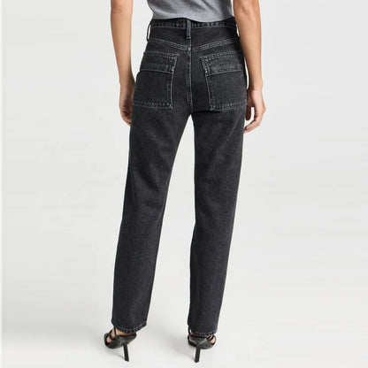 Paneled Utility Jeans in Washed Black