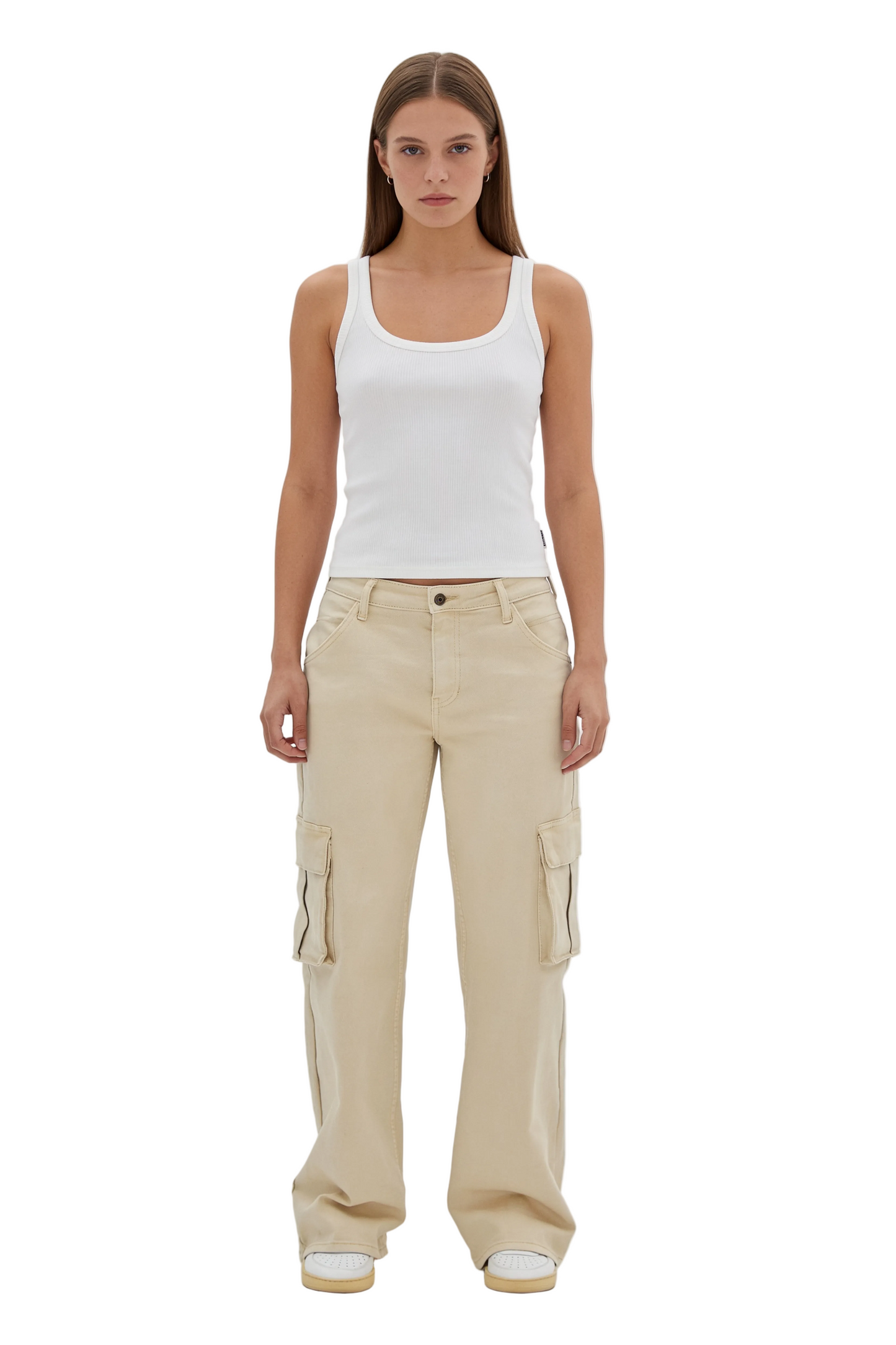 Wide-Leg Cargo Trousers in Beige