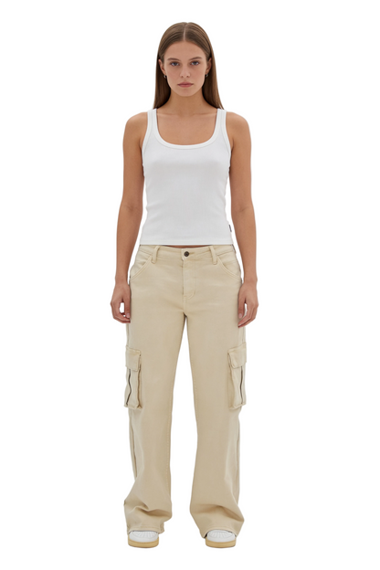 Wide-Leg Cargo Trousers in Beige