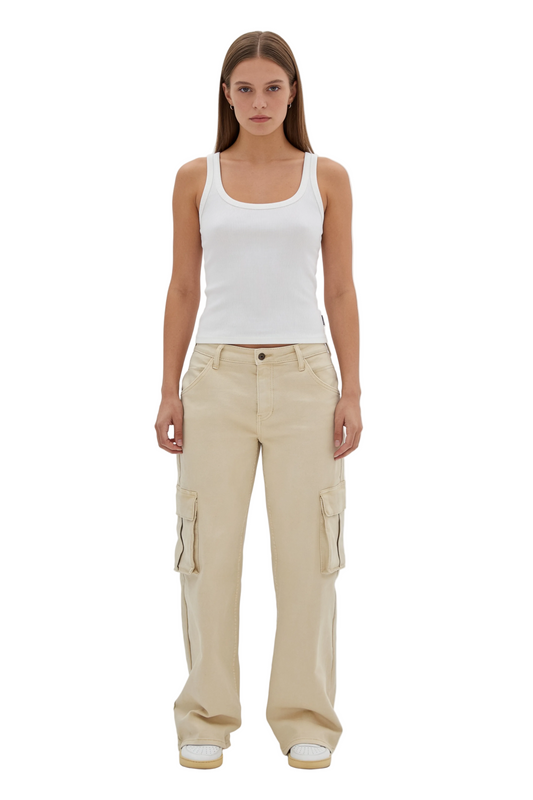 Wide-Leg Cargo Trousers in Beige