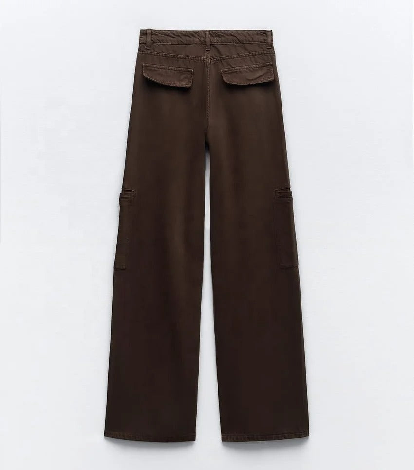Wide-Leg Cargo Trousers in Dark Brown