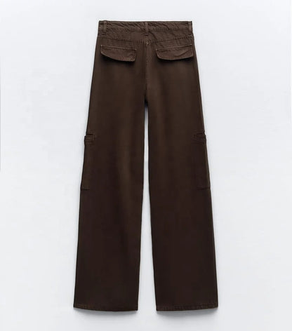 Wide-Leg Cargo Trousers in Dark Brown