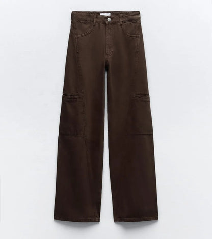 Wide-Leg Cargo Trousers in Dark Brown