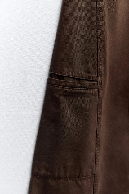 Wide-Leg Cargo Trousers in Dark Brown