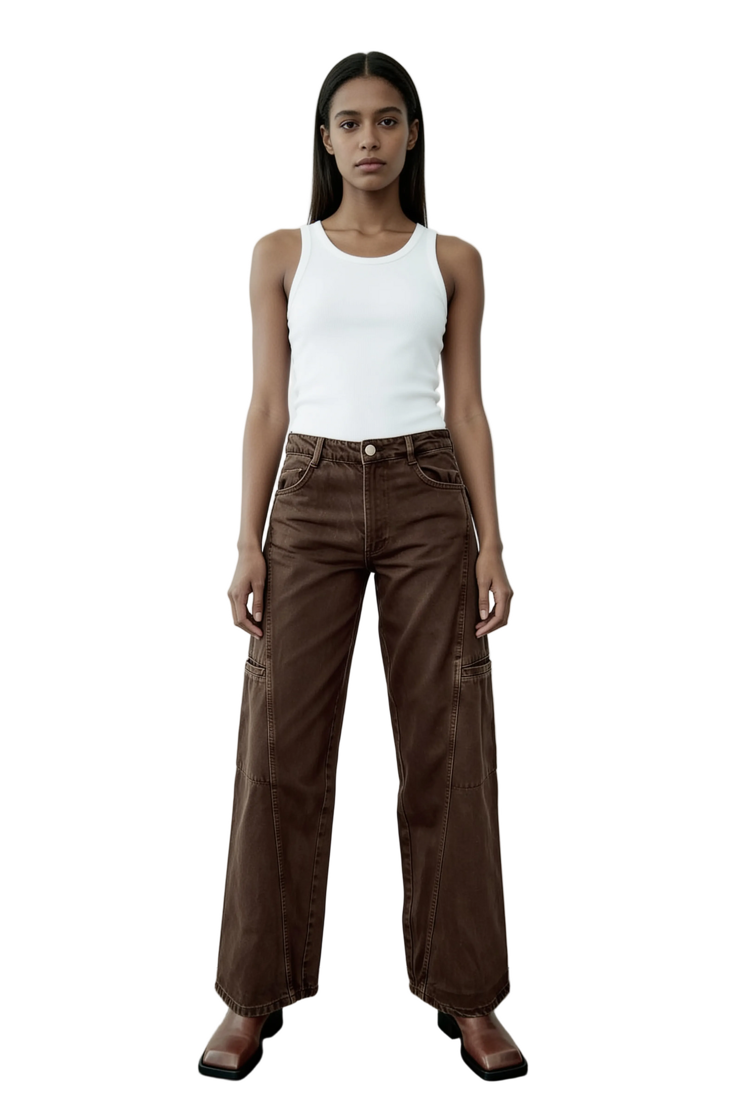 Wide-Leg Cargo Trousers in Dark Brown