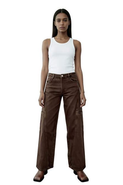 Wide-Leg Cargo Trousers in Dark Brown