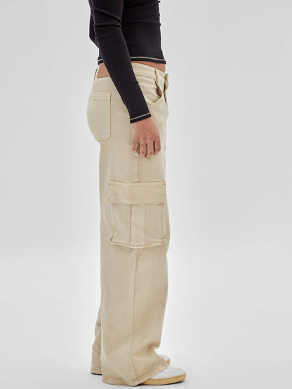 Wide-Leg Cargo Trousers in Beige